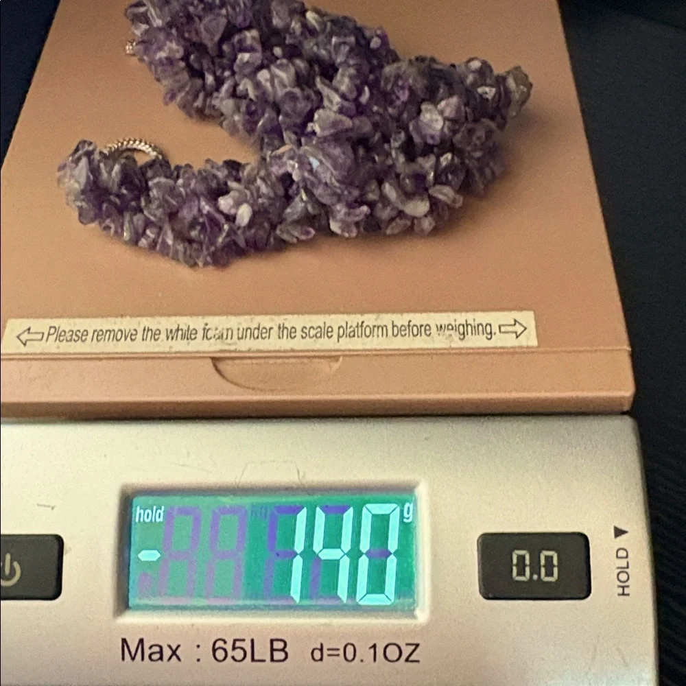 VINTAGE NATURAL PURPLE AMETHYST CLUSTERED CHIPS BIB TOGGLE CLASP 19" NECKLACE - Picture 6 of 9